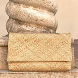 Rattan Summer Clutch with Batik Print Lining - Ivory
